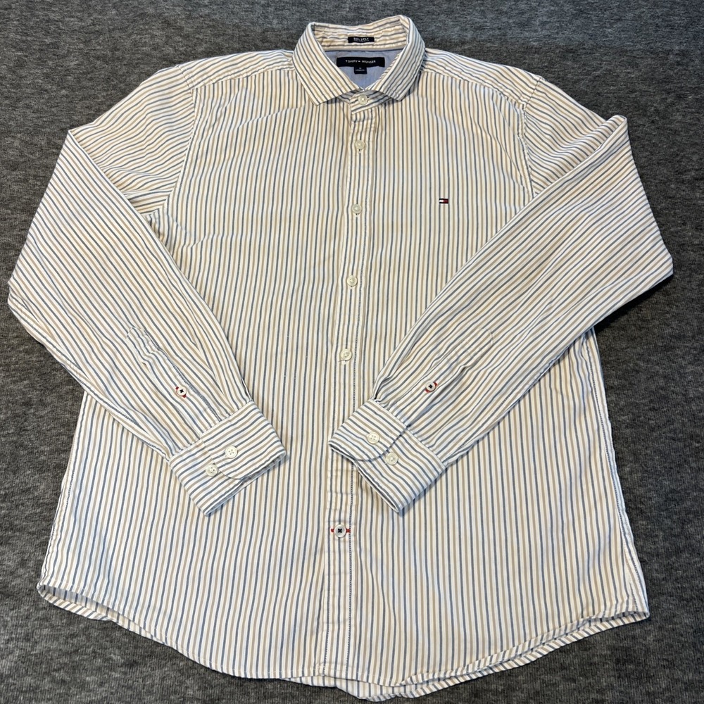 Tommy Hilfiger Shirt Mens Medium  Plaid 80's 2Ply Fabric Cotton Long‎ Sleeve